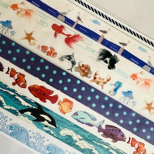 Fish, koi, clown, crab, seahorse, octopus, star, sea, ocean, water, waves, aquarium, deep sea diving, under, tropical, washi tape, SAMPLES