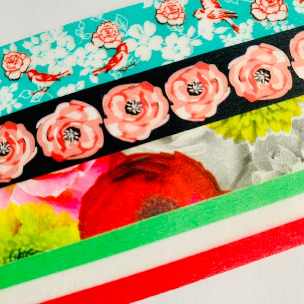 Frida Kahlo, floral, Mexico, red, green and white, washi tape samples