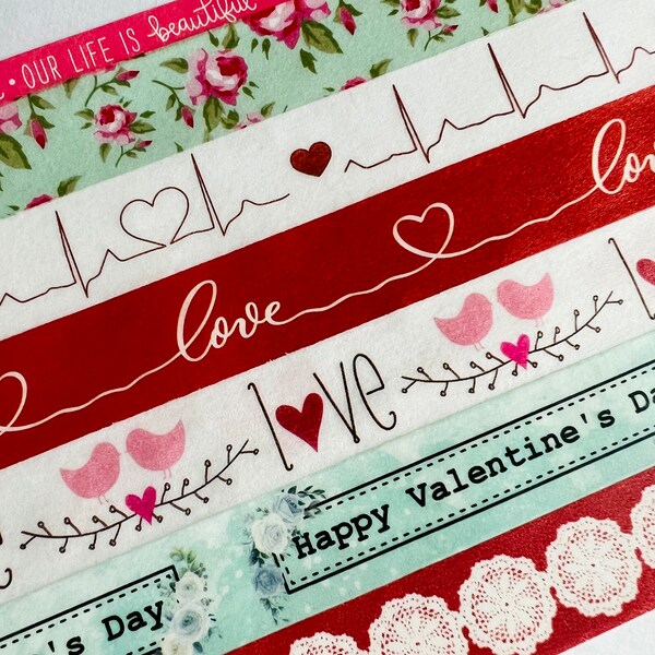 Valentines Day, Love, roses, heart monitor, doilies, pink, red, white, love birds, skinny tape, washi tape, SAMPLES