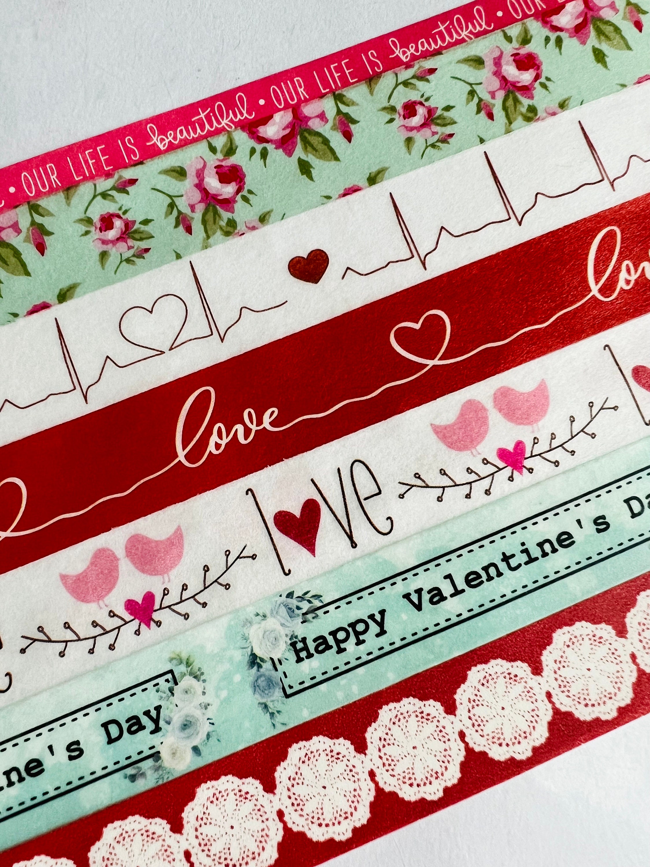 SEWACC 50 Rolls Valentine's Washi Tape Red Masking Tape Valentine Heart  Sticker Valentines Masking Tape Bridal Shower Party Decorations Rose Washi