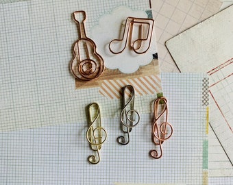 Guitar, music notes, paperclip, page marker, book marker, scrapbook, embellishment, planner clip, pen pal gift