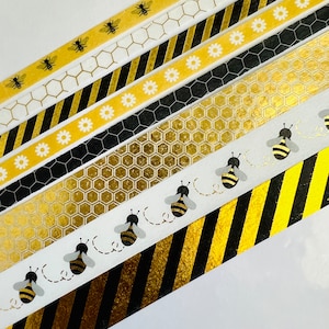 Bees, bee, honeycomb, black and gold, skinny tape, gold foil, washi tape,  samples