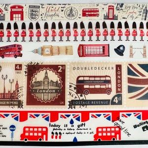London, British, taxi, flag, bridge, Big Ben, double-decker bus, Beefeater, The Beatles, British Invasion, washi tape, SAMPLE