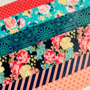 Floral, pink, turquoise, lace, diagonal, stripes, dots, wide, washi tape, samples