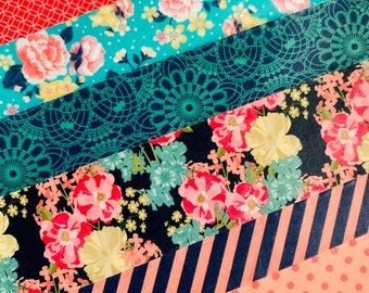 Floral, pink, turquoise, lace, diagonal, stripes, dots, wide, washi tape, samples