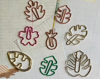 Pineapple, Palm tree leaf, Monstera leaf, flower, leaf, rose gold, gold, paper clip, book marker, planner clip