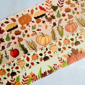 Fall, Thanksgiving, Autumn,  pumpkins, leaves, floral, retro, pie, foliage,  nature, washi tape, SAMPLES