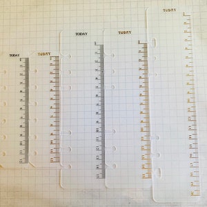 Transparent, ruler, page marker for 6-RING BOUND planner.  Black or gold.  Planner sizes A5, Personal and Pocket.