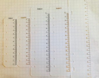 Transparent, ruler, page marker for 6-RING BOUND planner.  Black or gold.  Planner sizes A5, Personal and Pocket.