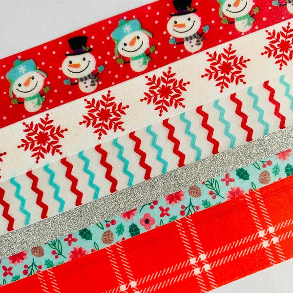 Merry and Bright, Christmas, plaid, snowman, snowflakes, zig zag stripes, silver glitter, floral, washi tape, SAMPLE