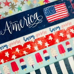 Patriotic, Red, White, Blue, America, USA, American flag, July 4th, stars, summer, popsicles, stripes, washi tape SAMPLES