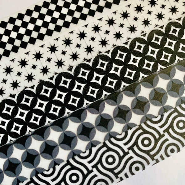 Black and white, diamond pattern, stars, retro, modern, spiral, washi tape SAMPLES