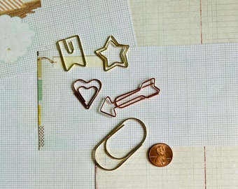 Rose gold, metal,  paperclips, Banner, flag, star, heart, arrow, book marker, page marker