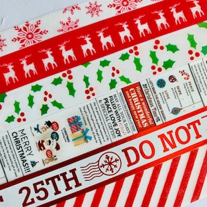 Christmas, Winter, holly, snowflakes, deer, reindeer, foil, diagonal stripes, washi tape, SAMPLES