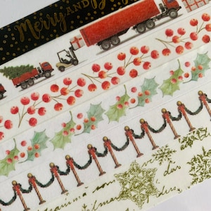 Merry and Bright, gold foil, Christmas, holly, berries, garland, snowflakes, stantion, washi tape, sample, SAMPLES