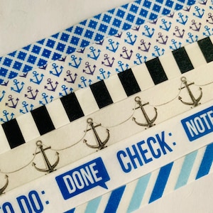 Banner, nautical, stripes, anchors, words, washi tape samples