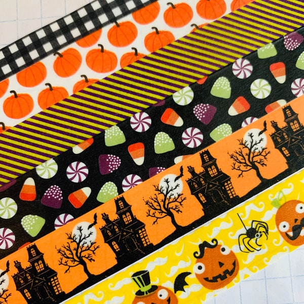 Halloween, candy, corn, pumpkins , Jack-O- lanterns, spiders, haunted house, spooky, creepy, diagonal stripes, washi tape SAMPLES