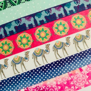 Bohemian, elephants, sun, dots, India, washi tape SAMPLES