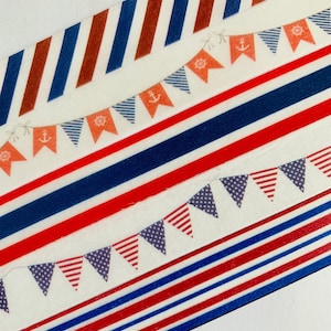 Red, white and blue, stars, stripes, nautical, banner, fireworks, washi tape samples
