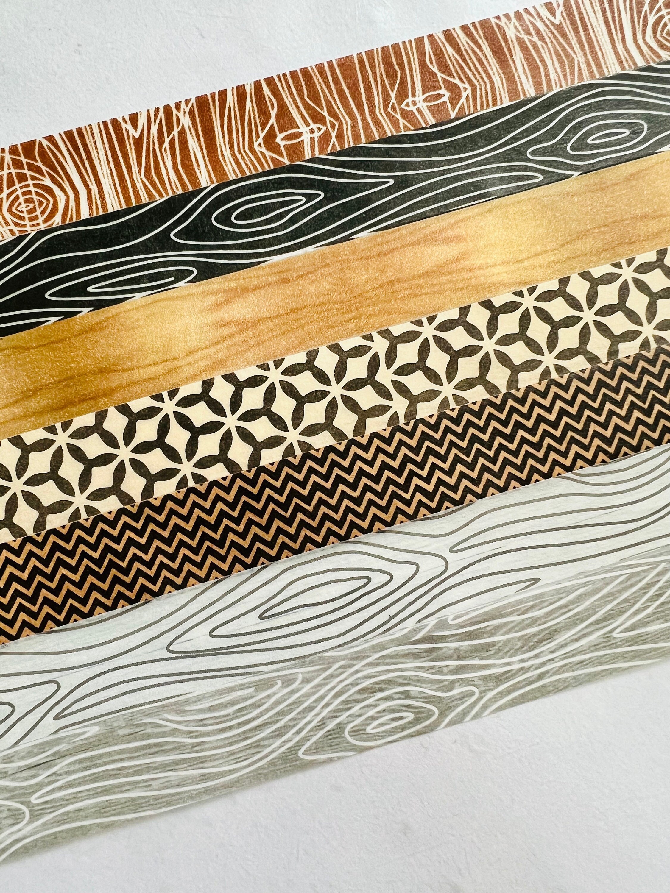 White Birch Washi Tape Wood Grain Abstract Round Top Yano Design Stripe - Japanese