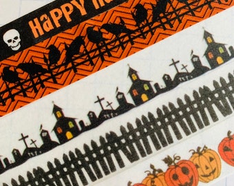 Halloween, ravens,  cemetery, black fence, jack-o-lantern, crows, washi tape, SAMPLES