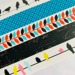 Birds, turquoise, black, foliage, crisscross, washi tape SAMPLES