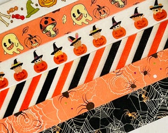 Halloween, pumpkins, spider webs, spiders, diagonal stripes, ghosts, candy, washi tape SAMPLES