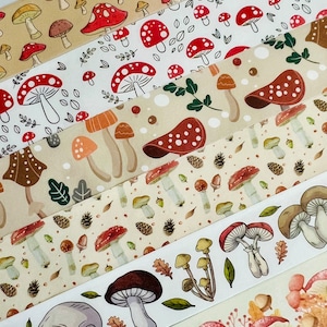 Mushrooms, fungi, whimsical, botanical, nature, woodland,  washi tape, SAMPLES