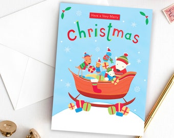 Sleigh Ride Christmas Card, Personalised Sleigh Ride Christmas Card, Cute Animals Christmas Card