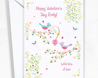 Cute Personalised Love Birds Valentine's Day Card