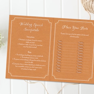 Personalised Wedding Speech Sweepstake Kit - Wedding Games - Wedding Table Activities - Wedding Ideas