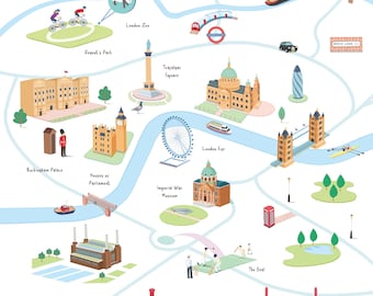 London Map Illustration Print/Personalised London Illustration Print