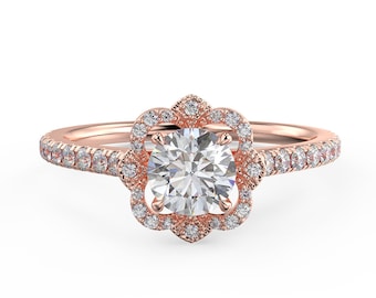 Diamond Engagement Ring, Brillant cut Engagement Ring, 14K Rose Gold Ring, 14K Gold Ring, 14K Rose Gold, 14K, Halo Diamond Ring