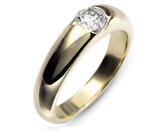 Diamond Engagement Ring, Brillant Cut Engagement Ring, 18K Yellow Gold Ring,