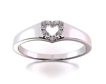 Diamond Engagement Ring, Brillant cut Engagement Ring, Heart Engagement Ring, 14K White Gold Ring