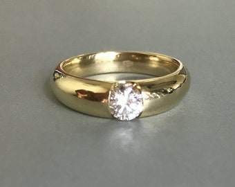 Diamond Engagement Ring, Brillant Cut Engagement Ring, 14K Yellow Gold Ring,