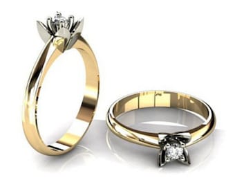 Diamond Engagement Ring, Brilliant cut Engagement Ring, 14K Yellow Gold Ring, 14K Yellow Gold, 14K Gold, 14K