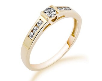 Diamond Engagement Ring, Brillant cut Engagement Ring, 14K Yellow Gold Ring