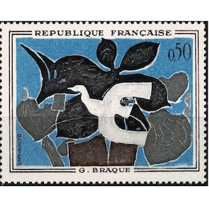 Grand timbre Le messager de Georges Braque, 44/55 mm, reproduction d'art contemporain, pigeon, pour collage, collection beaux-arts, courrier