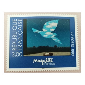 Duży znaczek malarski Magritte'a, Powrót, gołąb i jego gniazdo, 40/53 mm, sztuka współczesna, do scrapbookingu, kolekcji, wysyłki