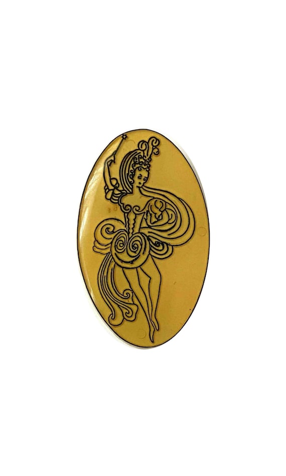 Broche Ancienne Petite Danseuse - Métal Doré, Robe Rouge Et Blanc - Occasion