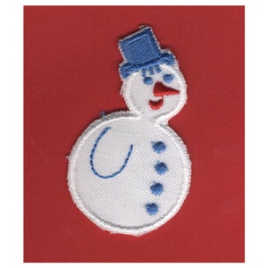 Patch bonhomme de neige, écusson brodé blanc bleu et rouge, en coton perlé, thermocollant 58 mm, couture, scrapbooking, déco enfants, joyeux