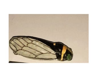 Broche cigale en céramique émaillée, création faite-main, 45 millimètres, bijou de faïence, vintage traditionnel français