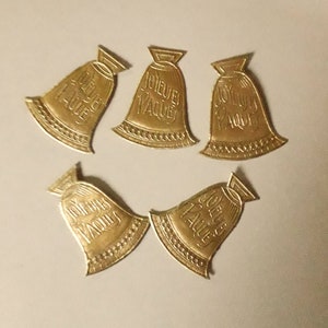 Etiquettes cloches de Pâques dorées, 5 pièces en papier gaufré de style ancien, pour collages, cadeaux, vintage français à l'état neuf