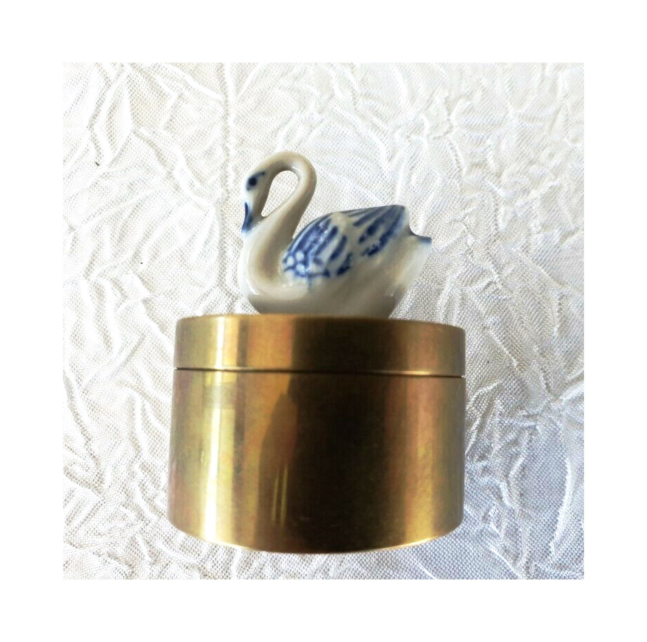 Small Box With Porcelain Swan, Six Cm Brass Cylinder, Vintage, for Gift,  Showcase, Collection, Small Storage, Unique Piece -  Canada