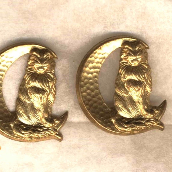 Estampes chat dans la lune en cuivre doré, deux pièces de 27 millimètres pour décoration, embellissement scrapbooking, reliure, bijouterie