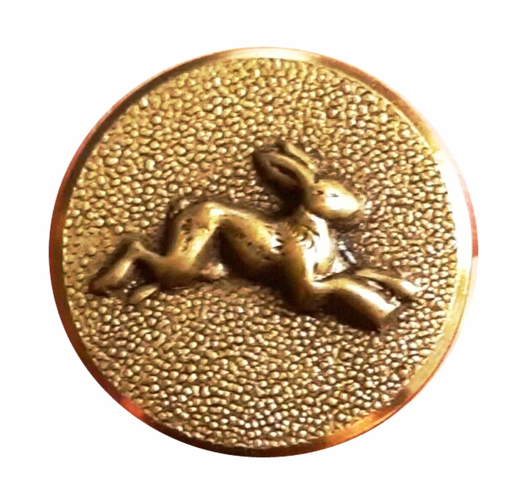 RESERVED Old Running Rabbit or Hare Button, Gilded Bronze Metal, Signed ...