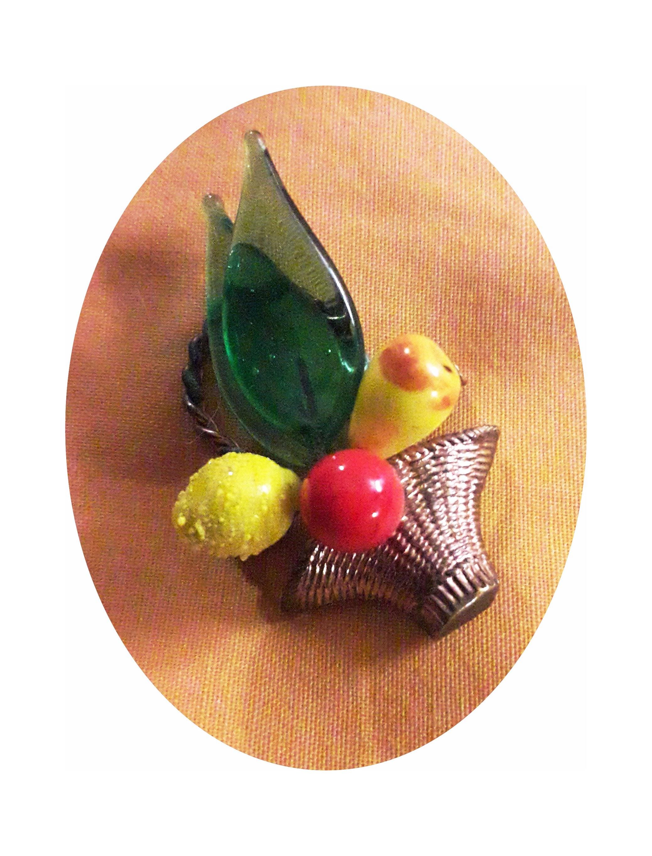 Broche Vintage Années 80 Fruits Dorés (cerise, Raisin, Fraise) - Métal Doré