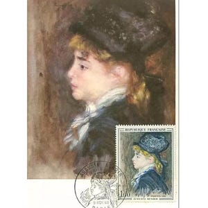 Postkarte und Briefmarke Auguste Renoir, Das Modell, Scrapbooking, Collage, Post, Kunst des 20. Jahrhunderts, Impressionismus, große Maler