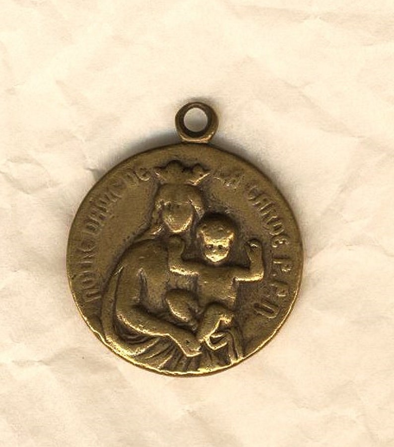 Médaille ancienne Vierge Marie et Saint-Christophe en bronze image 0